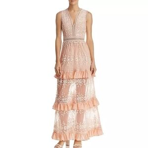 Aqua Womens Blush Embroidered Flounce Maxi Party Night Out Dress Medium